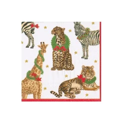Caspari Christmas Napkins|Paper Cocktail Napkins|Wild Christmas Ivory Cocktail Napkins - 20 Per Package