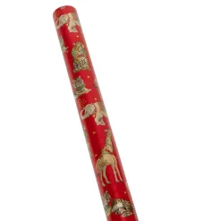 Caspari Christmas Wrapping Paper|Wrapping Paper|Wild Christmas Red Embossed Foil Gift Wrap - One 30" x 6' Roll