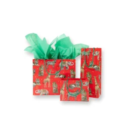Caspari Christmas Gift & Bottle Bags|Gift & Bottle Bags|Wild Christmas Red Gift Bags
