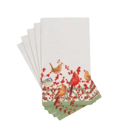 Caspari Paper Guest Towels|Winter Birds and Berries Recycled Guest Towels - includes 15 Guest Towels