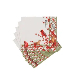 Caspari Paper Cocktail Napkins|Winter Birds and Berries Recycled Cocktail Napkins - includes 20 Cocktail Napkins
