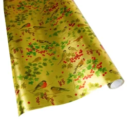 Caspari Christmas Wrapping Paper|Wrapping Paper|Winter Birds Gold Embossed Foil Gift Wrap - One 30" x 6' Roll