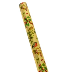 Caspari Christmas Wrapping Paper|Wrapping Paper|Winter Birds Gold Embossed Foil Gift Wrap - One 30" x 6' Roll