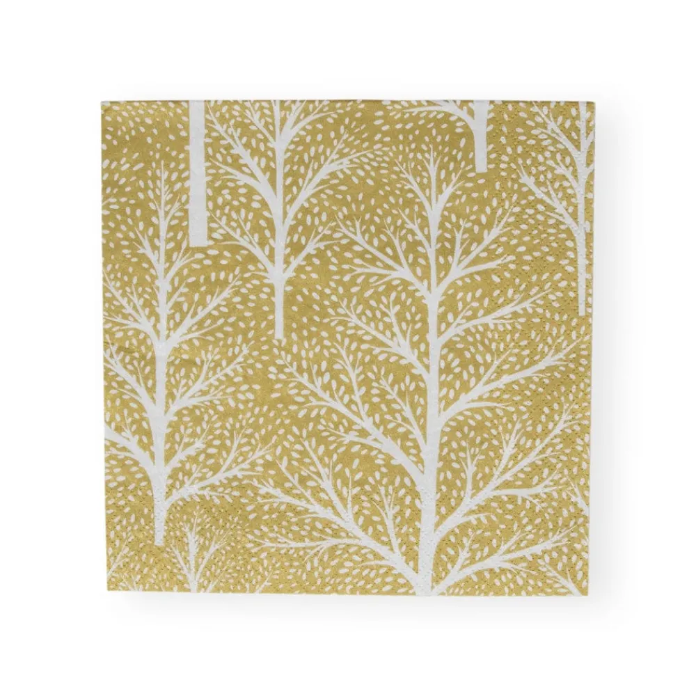 Caspari Christmas Napkins|Paper Luncheon Napkins|Winter Trees Gold & White Luncheon Napkins - 20 Per Package