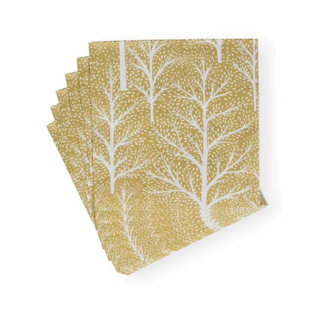 Caspari Christmas Napkins|Paper Luncheon Napkins|Winter Trees Gold & White Luncheon Napkins - 20 Per Package