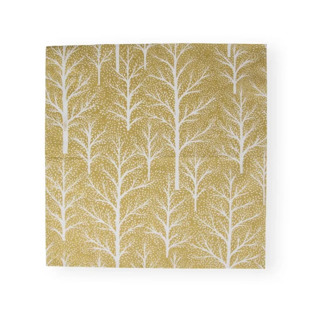 Caspari Christmas Napkins|Paper Luncheon Napkins|Winter Trees Gold & White Luncheon Napkins - 20 Per Package