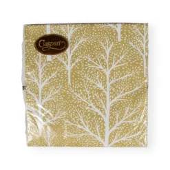 Caspari Christmas Napkins|Paper Luncheon Napkins|Winter Trees Gold & White Luncheon Napkins - 20 Per Package