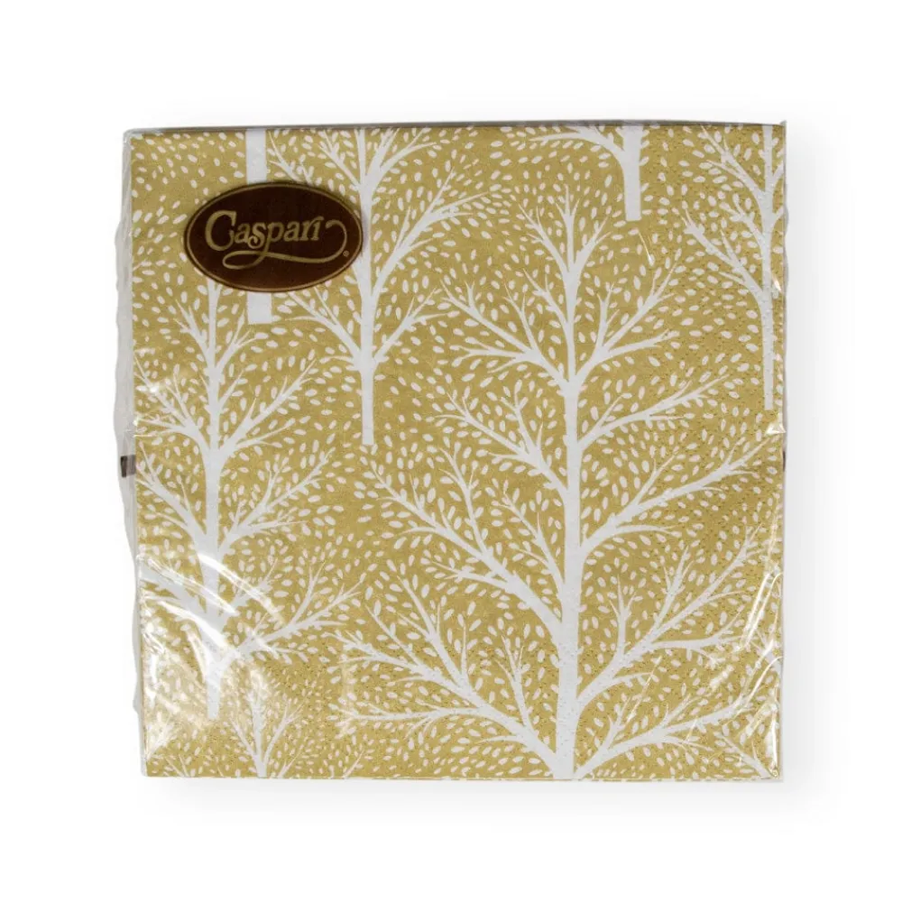 Caspari Christmas Napkins|Paper Luncheon Napkins|Winter Trees Gold & White Luncheon Napkins - 20 Per Package