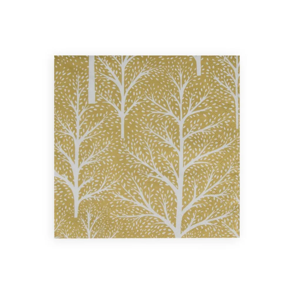 Caspari Paper Dinner Napkins|Winter Trees Gold & White Napkin Dinner - 20 Per Package