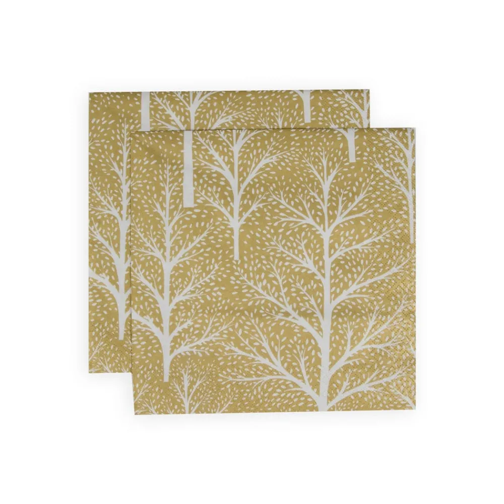 Caspari Paper Dinner Napkins|Winter Trees Gold & White Napkin Dinner - 20 Per Package