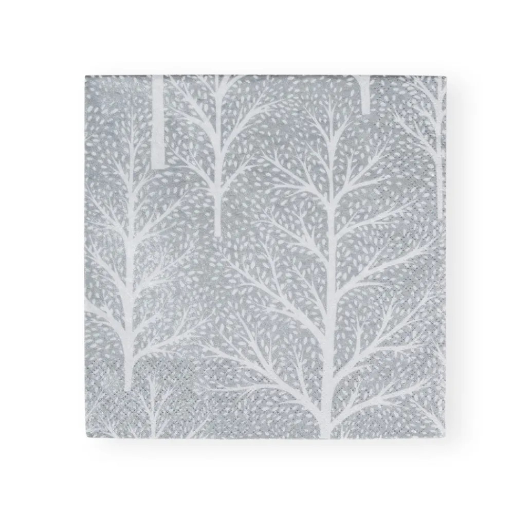 Caspari Christmas Napkins|Paper Luncheon Napkins|Winter Trees Silver & White Luncheon Napkins - 20 Per Package
