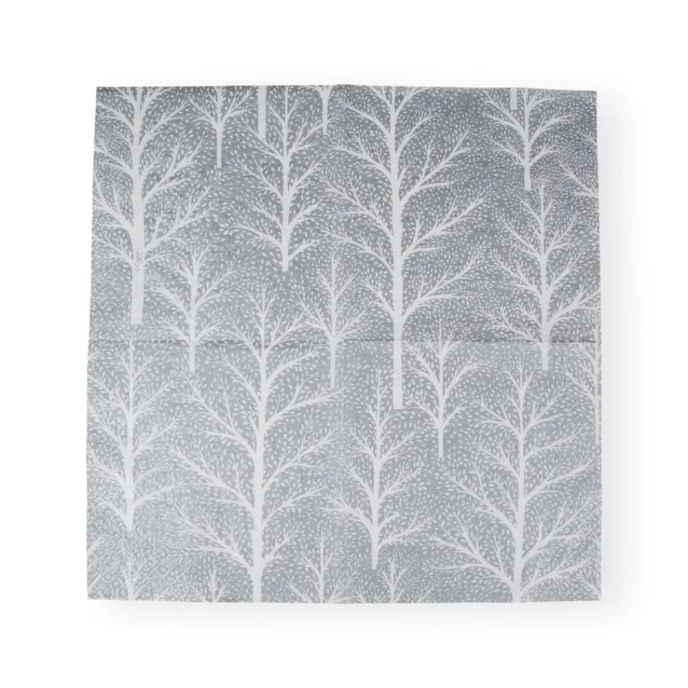 Caspari Christmas Napkins|Paper Luncheon Napkins|Winter Trees Silver & White Luncheon Napkins - 20 Per Package