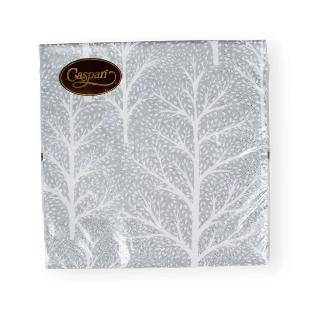 Caspari Christmas Napkins|Paper Luncheon Napkins|Winter Trees Silver & White Luncheon Napkins - 20 Per Package