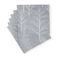 Caspari Christmas Napkins|Paper Cocktail Napkins|Winter Trees Silver & White Cocktail Napkins - 20 Per Package