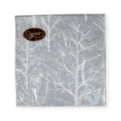 Caspari Christmas Napkins|Paper Cocktail Napkins|Winter Trees Silver & White Cocktail Napkins - 20 Per Package