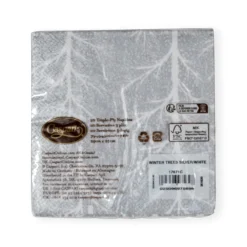 Caspari Christmas Napkins|Paper Cocktail Napkins|Winter Trees Silver & White Cocktail Napkins - 20 Per Package