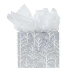 Caspari Christmas Gift & Bottle Bags|Gift & Bottle Bags|Winter Trees Silver Large Gift Bag - 1 Each