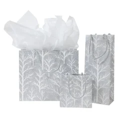 Caspari Christmas Gift & Bottle Bags|Gift & Bottle Bags|Winter Trees Silver Large Gift Bag - 1 Each