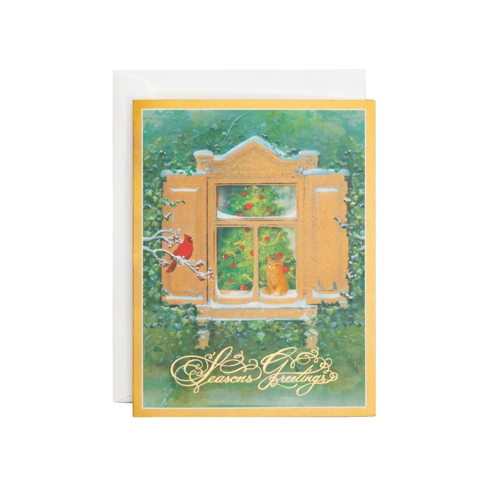 Caspari Christmas And Holiday Cards|Boxed Holiday Cards|Wintry Window View Classic Boxed Christmas Cards - includes 15 cards & envelopes