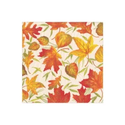 Caspari Thanksgiving|Paper Cocktail Napkins|Woodland Leaves Paper Cocktail Napkins in Ivory - 20 Per Package