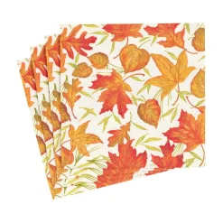Caspari Thanksgiving|Paper Cocktail Napkins|Woodland Leaves Paper Cocktail Napkins in Ivory - 20 Per Package