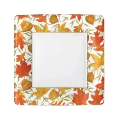 Caspari Thanksgiving|Paper Salad And Dessert Plates|Woodland Leaves Square Paper Salad & Dessert Plates in Ivory - 8 Per Package
