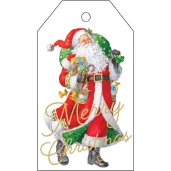 Caspari Christmas Gift Tags & Labels|Gift Tags & Enclosure Cards|Woodland Santa Classic Foil Gift Tags - 4 Per Package