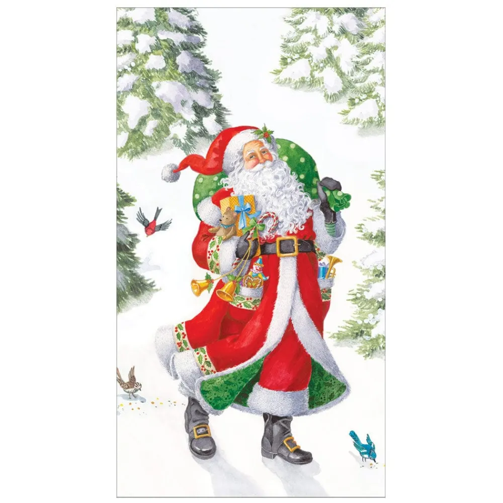 Caspari Paper Guest Towels|Woodland Santa Recycled Guest Towels - includes 15 Guest Towels