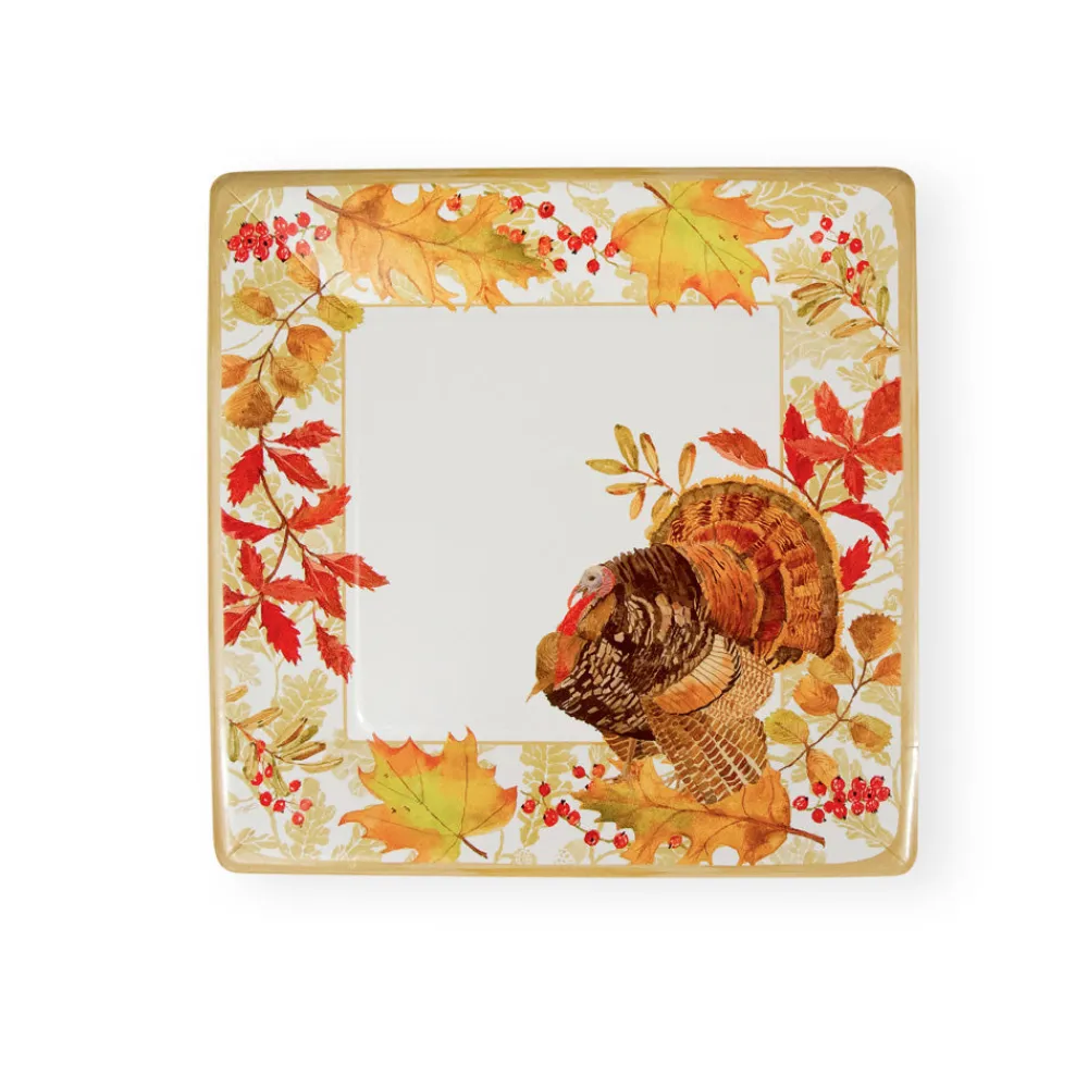 Caspari Thanksgiving|Paper Dinner Plates|Woodland Turkey Sq Dinner Plates Square