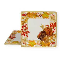 Caspari Thanksgiving|Paper Dinner Plates|Woodland Turkey Sq Dinner Plates Square