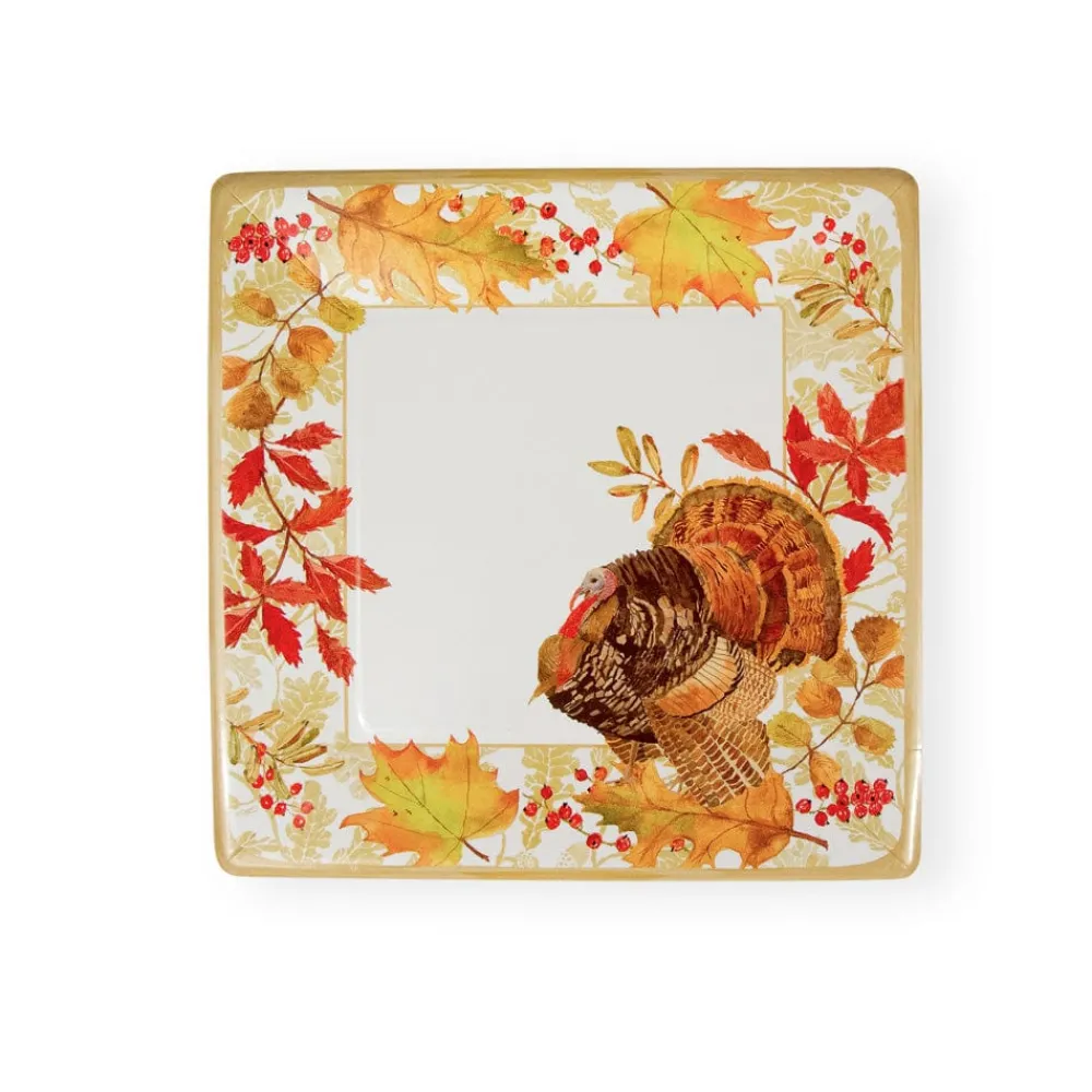 Caspari Thanksgiving|Paper Dinner Plates|Woodland Turkey Sq Dinner Plates Square