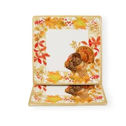 Caspari Thanksgiving|Paper Dinner Plates|Woodland Turkey Sq Dinner Plates Square