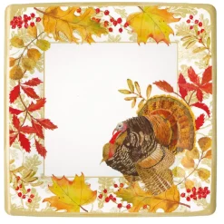Caspari Thanksgiving|Paper Dinner Plates|Woodland Turkey Sq Dinner Plates Square