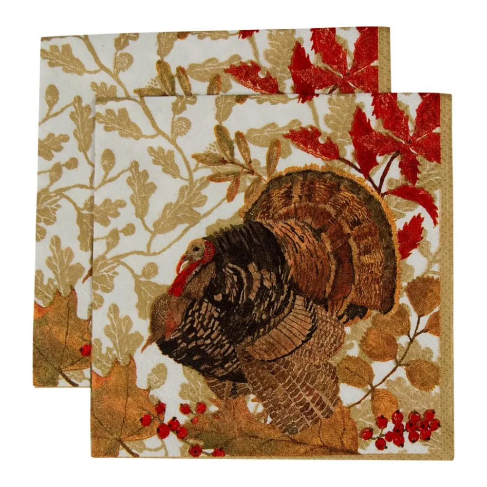 Caspari Thanksgiving|Boxed Cocktail Napkins|Woodland Turkey Paper Cocktail Napkins - 40 Per Box