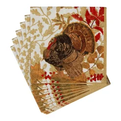 Caspari Thanksgiving|Boxed Cocktail Napkins|Woodland Turkey Paper Cocktail Napkins - 40 Per Box
