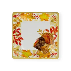 Caspari Thanksgiving|Paper Salad And Dessert Plates|Woodland Turkey Square Paper Salad & Dessert Plates - 8 Per Package