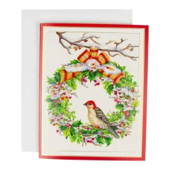Caspari Christmas And Holiday Cards|Boxed Holiday Cards|Wreath And Woodpecker Petite Boxed Christmas Cards - includes 15 cards & envelopes