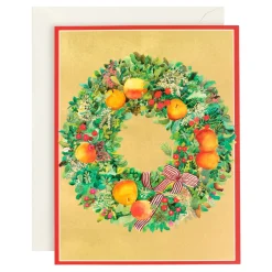 Caspari Christmas And Holiday Cards|Boxed Holiday Cards|Wreath With Stripe Bow Large Boxed Christmas Cards - includes 15 Boxed Christmas Cards & Envelopes