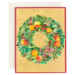 Caspari Christmas And Holiday Cards|Boxed Holiday Cards|Wreath With Stripe Bow Large Boxed Christmas Cards - includes 15 Boxed Christmas Cards & Envelopes