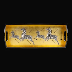 Caspari Lacquer Trays And Accessories|Zebras Gold Lacquer Trays - 1 Each
