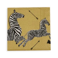 Caspari Christmas Napkins|Paper Cocktail Napkins|Zebras Paper Cocktail Napkins in Gold - 20 Per Package