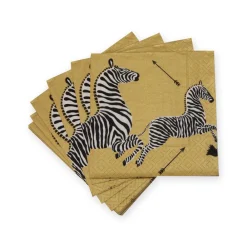 Caspari Christmas Napkins|Paper Cocktail Napkins|Zebras Paper Cocktail Napkins in Gold - 20 Per Package