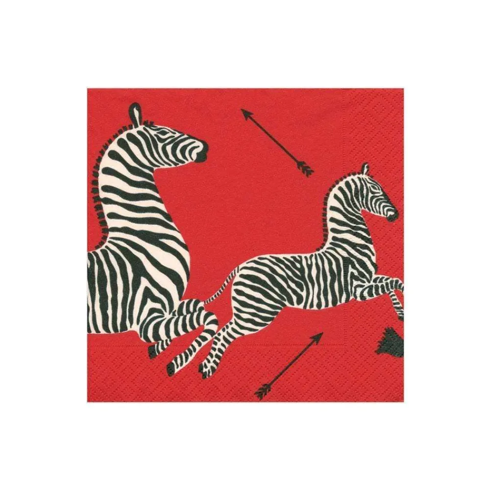 Caspari Christmas Napkins|Valentine'S Day|Zebras Paper Cocktail Napkins in Red - 20 Per Package