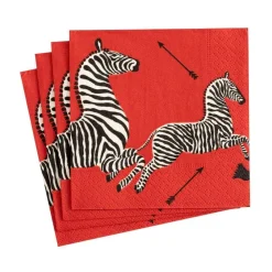 Caspari Christmas Napkins|Valentine'S Day|Zebras Paper Cocktail Napkins in Red - 20 Per Package