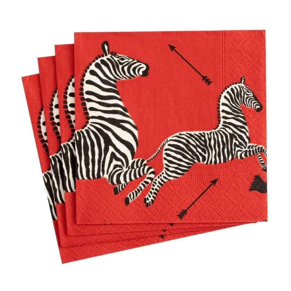Caspari Christmas Napkins|Valentine'S Day|Zebras Paper Cocktail Napkins in Red - 20 Per Package